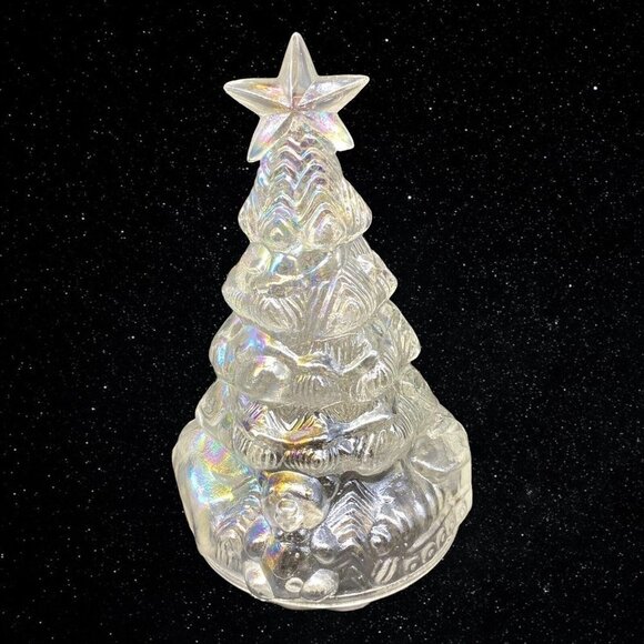 Vintage Iridescent Carnival Glass Christmas Tree With Presents Teddy Bear - Picture 2 of 8
